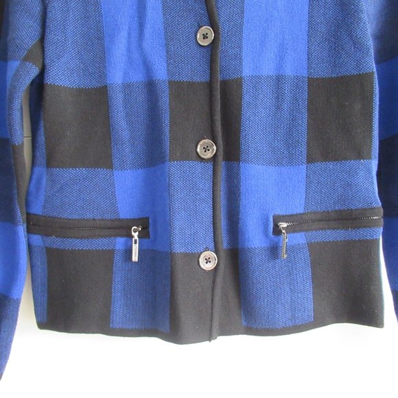 JONES New York Women’s Plaid Sweater Jacket sz. Small Petite Blue Black - Picture 2 of 10